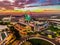 Cakung, East Jakarta, Indonesia (02/Mei/2019) : Aerial view of the sunset with colorful clouds at Aeon Mall JGC