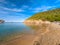 Cala Benirras beach with turquoise sea water, Ibiza island, Spain