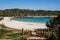 Cala S\\\'Amarador beach with white sand and turquoise sea in Cala Mondrago bay at Mallorca