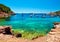 Cala Salada lagoon. Idyllic scenery. Ibiza, Balearic Islands. Spain