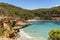 Cala Salada and Saladeta mediterranean idyllic beach in Ibiza, Spain