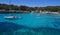 Cala turqueta, boats on water, Menorka Spain;