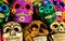 Calacas  wooden skull Day of the Dead masks on market in Cabo San Lucas  Mexico