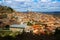 Calaceite from hill in sunny day. Teruel, Spain