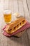 Calamari rings sandwich with beer