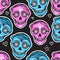 Calavera sign Dia de los muertos. Mexican Day of the dead. Seamless pattern. Vector hand darwing illustration woman and