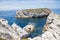 Calcareous rock formations in the Atlantic Ocean in the far north of the Baleal isthmus, Peniche, Portugal