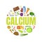 Calcium Banner Template with High Calcium Food Products of Round Shape Vector Illustration