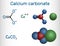 Calcium carbonate molecule. It is an ionic compound, the carbonic salt of calcium CaCO3, calcium salt, Food additive E170.