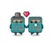 Calculator cartoon character couple with fall in love gesture