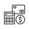 Calculator, credit card and coin, interest rate icon concept, ba