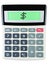 Calculator with $ on display on white background