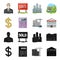 Calculator, dollar sign, new building, real estate offices. Realtor set collection icons in black,cartoon style vector