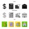 Calculator, dollar sign, new building, real estate offices. Realtor set collection icons in black, flat, monochrome