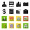 Calculator, dollar sign, new building, real estate offices. Realtor set collection icons in black,flet style vector