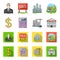 Calculator, dollar sign, new building, real estate offices. Realtor set collection icons in cartoon,flat style vector