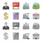 Calculator, dollar sign, new building, real estate offices. Realtor set collection icons in cartoon,monochrome style