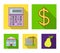 Calculator, dollar sign, new building, real estate offices. Realtor set collection icons in flat style vector symbol