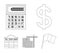 Calculator, dollar sign, new building, real estate offices. Realtor set collection icons in outline style vector symbol