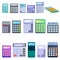 Calculator icons set, cartoon style