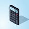 Calculator isometric flat icon. 3d vector colorful illustration isolated on blue background.