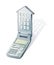 Calculator with a lid in the shape of a house with windows and a roof. Calculator of mortgage payments. 3d illustration. Isolated