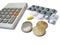 Calculator, medicines and euro money coins isolated