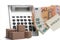 Calculator showing debts parcels cash note Kredit