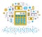 Calculator taxes and accounting concept surrounded by financial icon set, bookkeeping, taxation