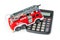 Calculator and toy fire truck