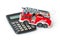 Calculator and toy fire truck