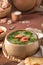 Caldo verde popular soup in Portuguese cuisine. Traditional ingredients for caldo verde are potatoes, onion, garlic, collard