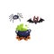 Caldron, bat and spider, traditional Halloween symbols, elements