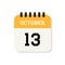 Calendar 13th of October flat icon on white background