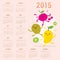 Calendar 2015 Fruit Cute Cartoon Mango Cherry Kiwi Vector