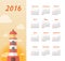 Calendar for 2016 with lighthouse, sunset