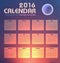 Calendar 2016 night sky and moon background design template