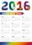 Calendar 2016.Polygon numbers,rainbow colors