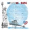 Calendar 2016 year.New york doodle,Watercolor