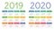 Calendar 2019, 2020 years. Colorful calender set. Week starts