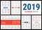 Calendar 2019. English vector template. Big collection of pocket