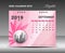Calendar 2019, SEPTEMBER Month, Desk Calendar Template vector design, pink flower concept
