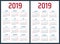 Calendar for 2019 starts sunday and monday, vector calendar design 2019 year