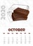 Calendar 2020 with chocolate. October. Vector illustration.