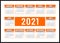 Calendar 2020. English orange color vector design. Week starts on Sunday. Horizontal calender design template