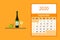 Calendar 2020. September monthly calendar decorated with cute wine bottle