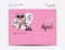 Calendar 2020 template with Cute Pig vector illustration, April, Chinese desk calendar 2020, Lettering calendar, hand drawn pigs