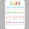 Calendar 2020. Wall planner calendars, week starts grid and year dates template. Date diary, business office calendar organizer