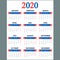 Calendar 2020. Wall planner calendars, week starts grid and year dates template. Date diary, business office calendar organizer