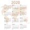 Calendar 2020 with world map. Week starts on Monday